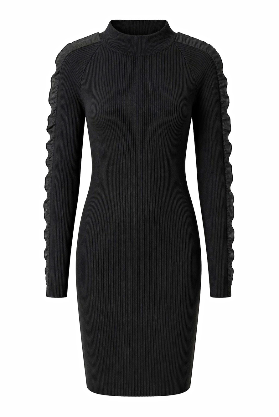 Say What? Plus Size Black Knit Mock Neck Ruffle Long Sleeve Bodycon Midi Sz 2X